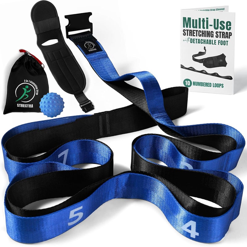 STRECTRA Stretch Strap with Loops Physical Therapy - Full Body Exercise Straps for Stretching with Detachable Foot - Leg & Calf Stretcher for Plantar Fasciitis, Physical Therapy, Pain Relief, and Flexibility - Image 1